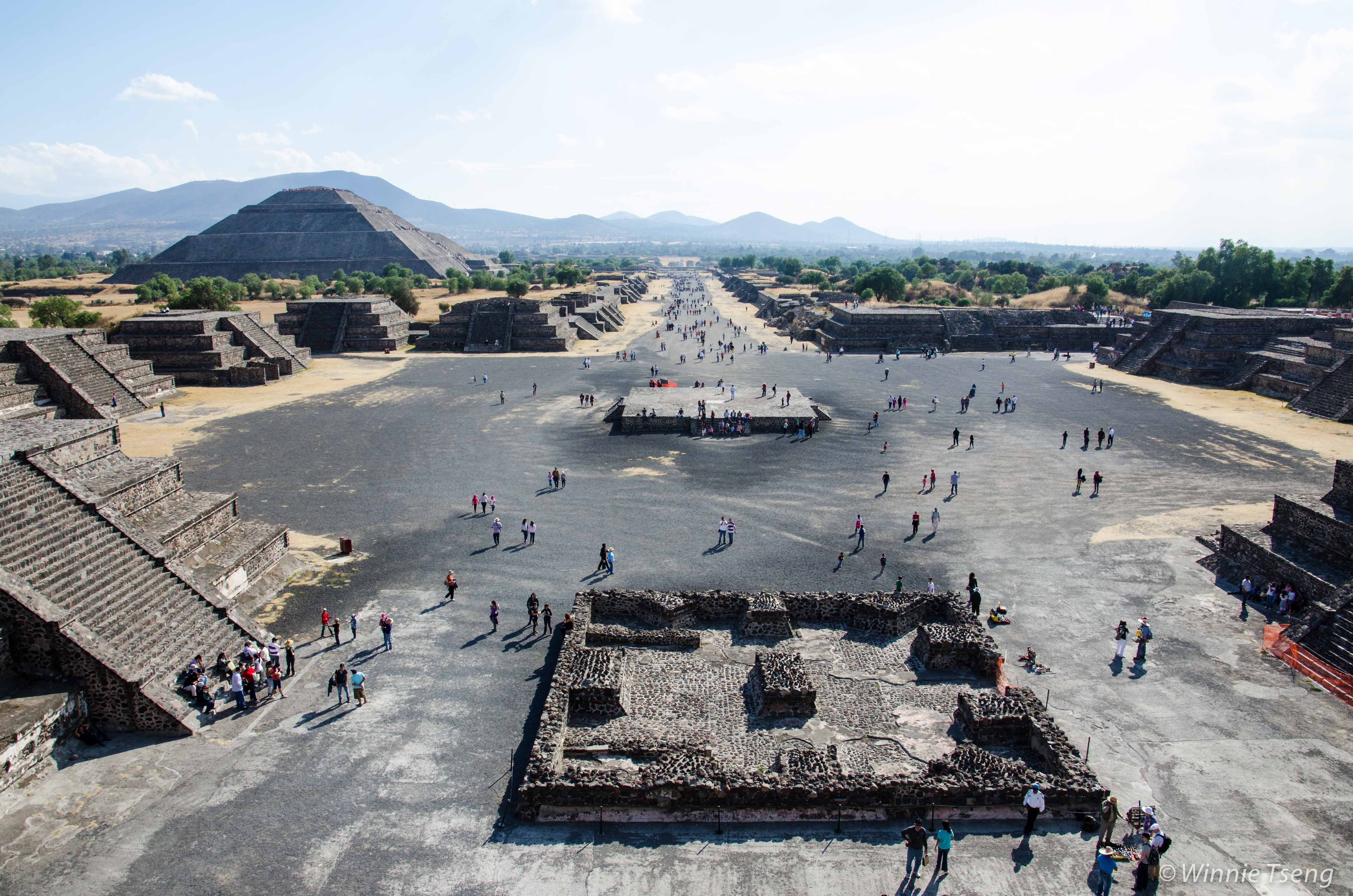 View from the top of the Pyramid of the Moon, back along the Avenue of the Dead