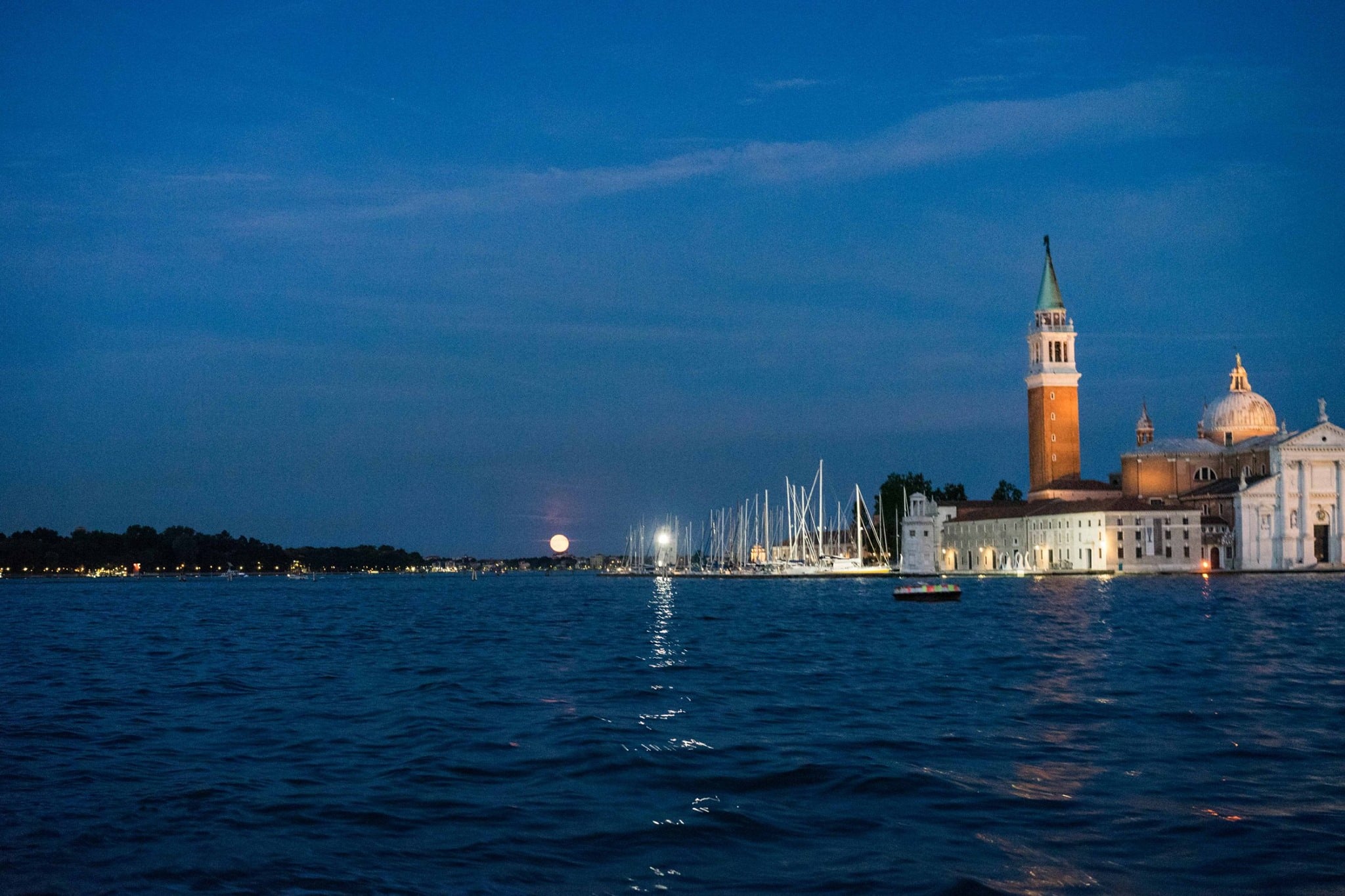Strawberry Moon as seen from a Vaporetto (Water Bus), Venice, Italy